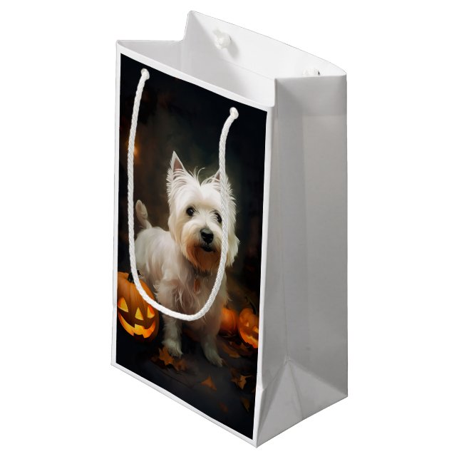 Sacola Para Presentes Pequena Halloween West Highland White Terrier Pumpkins (Frente inclinada)