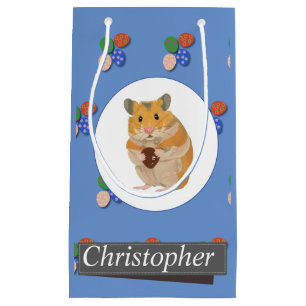 Sacola Para Presentes Pequena Hamster Bonito segurando um Ovo de Páscoa