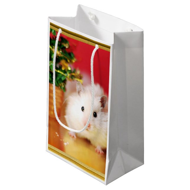 Sacola Para Presentes Pequena Hamster Kokolinka com árvore de Natal (Frente inclinada)