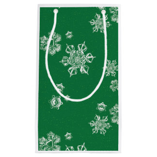 Sacola Para Presentes Pequena Handmade Snowflake Flurries - Bright Green & White