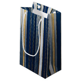 Sacola Para Presentes Pequena Hanukkah Blues Stripes Azul Branco Dourado
