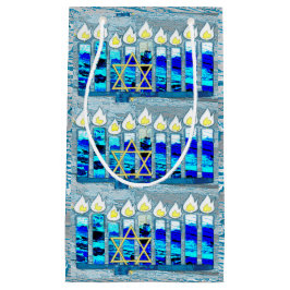 Sacola Para Presentes Pequena Hanukkah Candles com Estrela Dourada de David