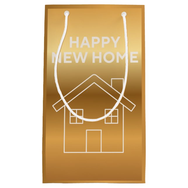 Sacola Para Presentes Pequena Happy New Home - Gold Gradient background  (Frente)