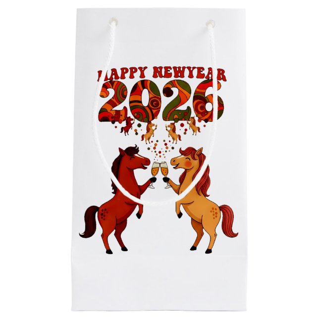 Sacola Para Presentes Pequena Happy New Year 2026 – Celebrating Horses with Cham (Frente)