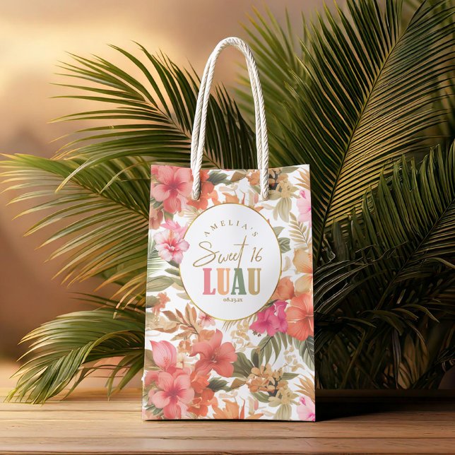 Sacola Para Presentes Pequena Havaiano Luau Sweet, Dezesseis Padrão Floral ID109 (Criador carregado)