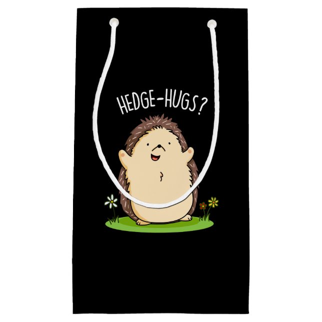 Sacola Para Presentes Pequena Hedge Hugs Hedge Funny Hedge Hog Pun Dark BG (Frente)