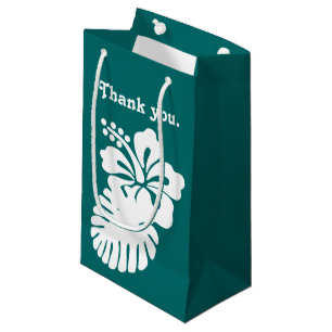 Sacola Para Presentes Pequena Hibisco tropical em Saco de Presente Teal
