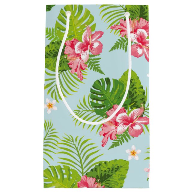 Sacola Para Presentes Pequena Hibiscus Palm Gift Bag Rosa (Frente)