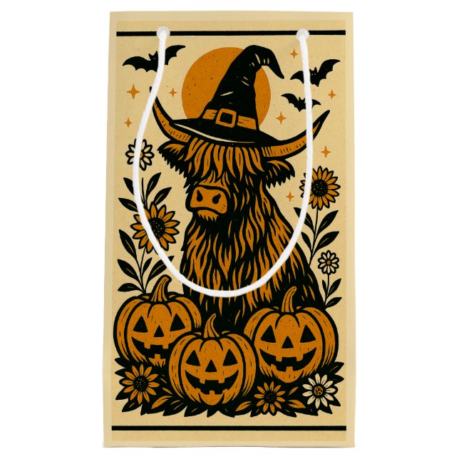 Sacola Para Presentes Pequena Highland Cow Halloween Gift Bag (Frente)