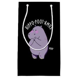 Sacola Para Presentes Pequena Hippo-poot-amus Funny Farting Hippo Pun Dark BG