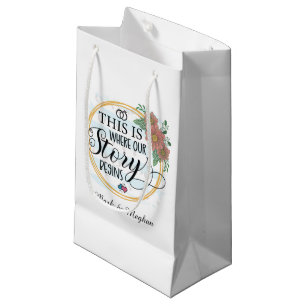 Sacola Para Presentes Pequena História de amor de casamento personalizável festa