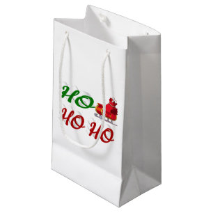 Sacola Para Presentes Pequena Ho Ho Ho Papais noeis Sleigh Christmas green scrip