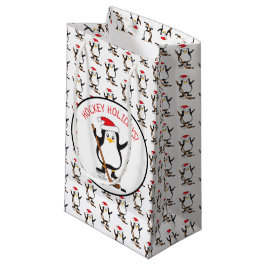 Sacola Para Presentes Pequena Hockey Holidays Penguin Pequeno Saco-Presente