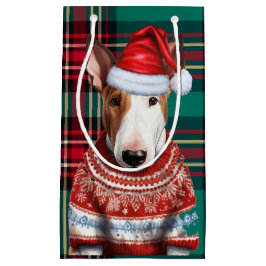 Sacola Para Presentes Pequena Holiday Bull Terrier Dog Red Green Xadrez Natal