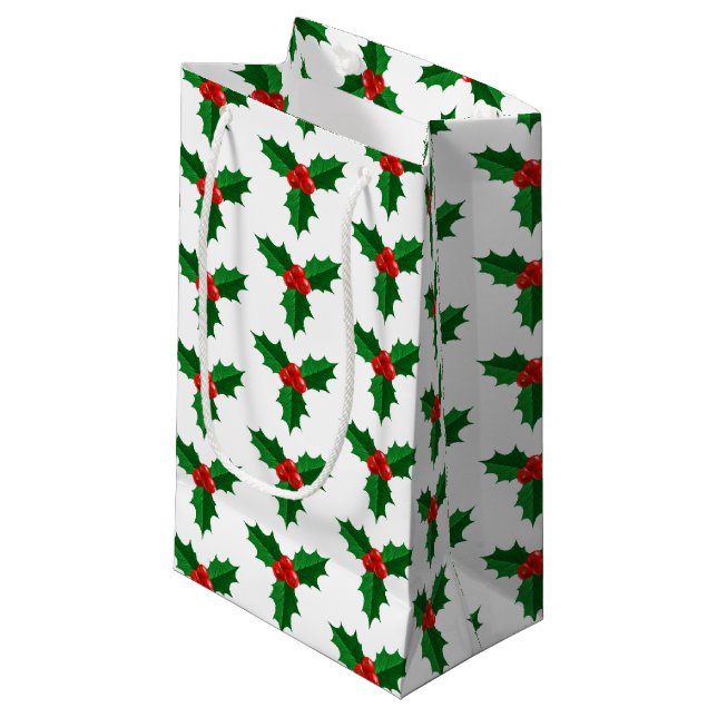 Sacola Para Presentes Pequena Holiday Gift Bag-Holly (Frente inclinada)