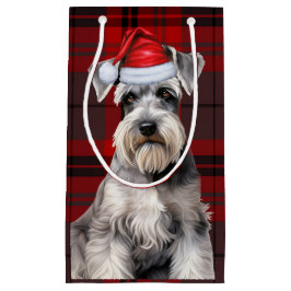 Sacola Para Presentes Pequena Holiday Schnauzer Dog Holiday Plaid Christmas