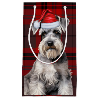 Sacola Para Presentes Pequena Holiday Schnauzer Dog Holiday Plaid Christmas