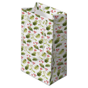 Sacola Para Presentes Pequena Holly Berries Pintado à Mão Holly Deixa Mistura