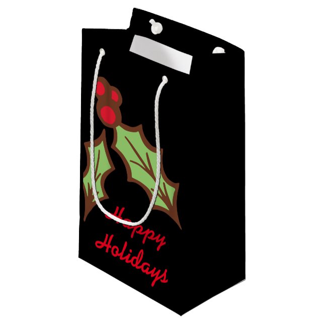 Sacola Para Presentes Pequena Holly Christmas Holiday Gift Bag (Frente inclinada)