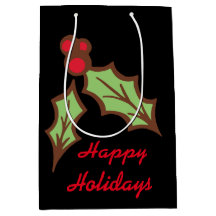 Holly Christmas Holiday Gift Bag