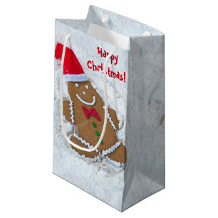 Sacola Para Presentes Pequena Homem de pão-de-espécie do Natal feliz