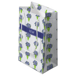 Sacola Para Presentes Pequena Hortênsia Azul Vaso Floral Costeiro Monograma