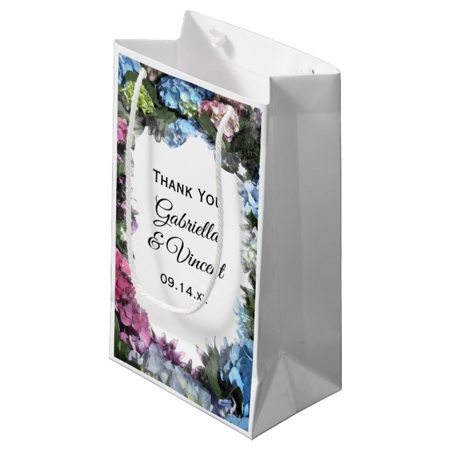 Sacola Para Presentes Pequena Hydrangea Flower Frame Weding Obrigado (Frente inclinada)