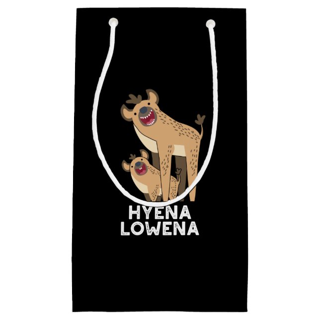 Sacola Para Presentes Pequena Hyena Lowena Funny Animal Hyena Pun Dark BG (Frente)
