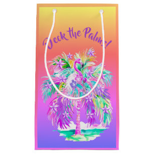 Sacola Para Presentes Pequena Ilha Tropical Flamingo Púrpura Rosa Personalizada