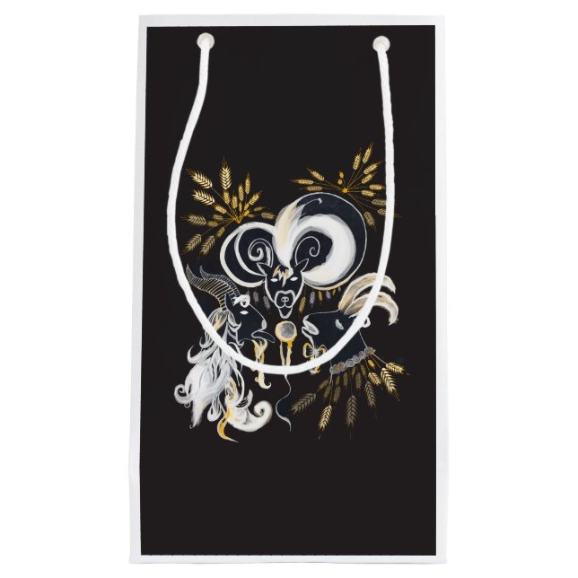 Sacola Para Presentes Pequena Ilustração a tinta preta e branca de Cabras Cantan (Frente)