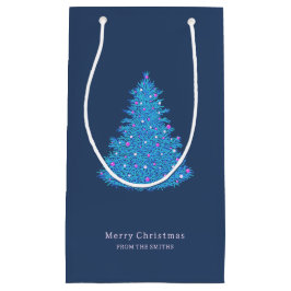 Sacola Para Presentes Pequena Ilustración árbol de Navidad en azul 