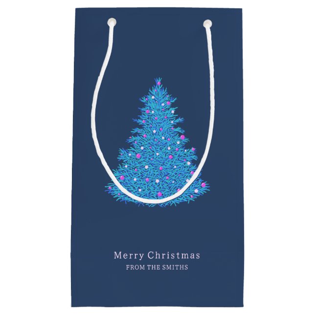 Sacola Para Presentes Pequena Ilustración árbol de Navidad en azul  (Frente)
