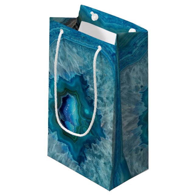 Sacola Para Presentes Pequena Imagem de Cristal de Agatos Minerais de Rock Azul (Frente inclinada)