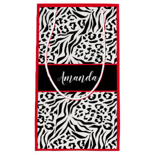 Sacola Para Presentes Pequena Impressão animal, leopardo, tigre, preto, branco,