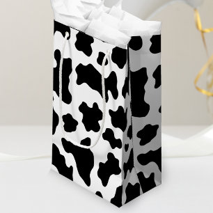 Sacola Para Presentes Pequena Impressão de Vaca Negra e Branca