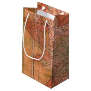 Sacola Para Presentes Pequena Impressão Floral Laranja Moderno em Fundo Retirad
