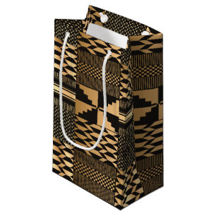 Sacola Para Presentes Pequena Impressão Kwanzaa Kente (Preto/Dourado) Pequeno