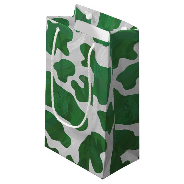 Sacola Para Presentes Pequena Impressão Verde-Vaca e Branco (Frente inclinada)