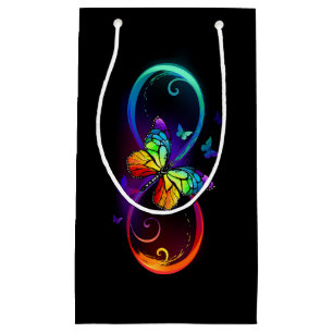 Sacola Para Presentes Pequena Infinidade vibrante com borboleta arco-íris a pret