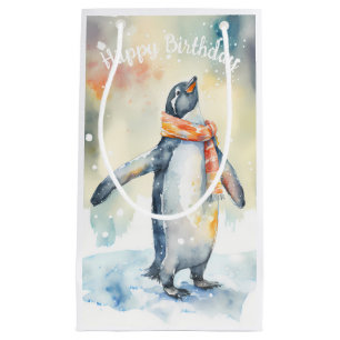 Sacola Para Presentes Pequena Inverno-pinguim-pinguim-Festa de aniversário -