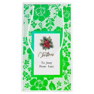 Sacola Para Presentes Pequena iridescent green lace with Christmas flower