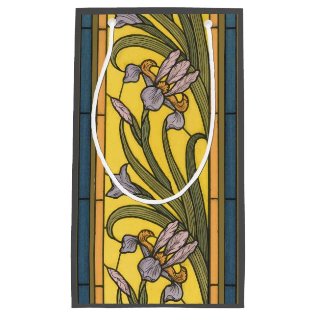 Sacola Para Presentes Pequena Iris Flower Art Nouveau Vidro Estampado Azul Doura (Frente)
