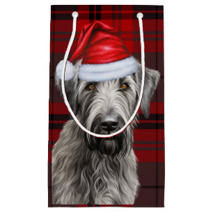 Sacola Para Presentes Pequena Irlandês Natalino Wolfhound Xadrez Vermelho Natal