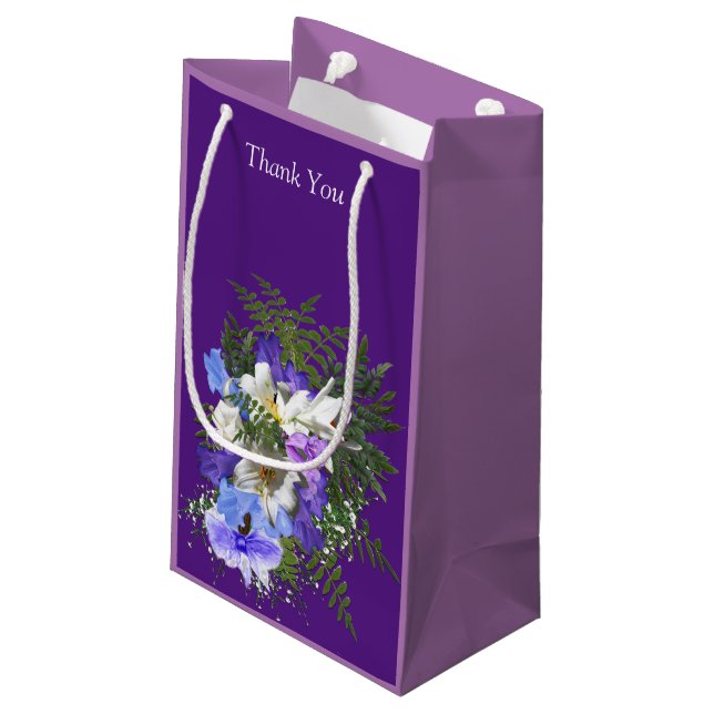 Sacola Para Presentes Pequena Jacaranda Blooms & Lily Buquê Gift Bag (Verso inclinado)