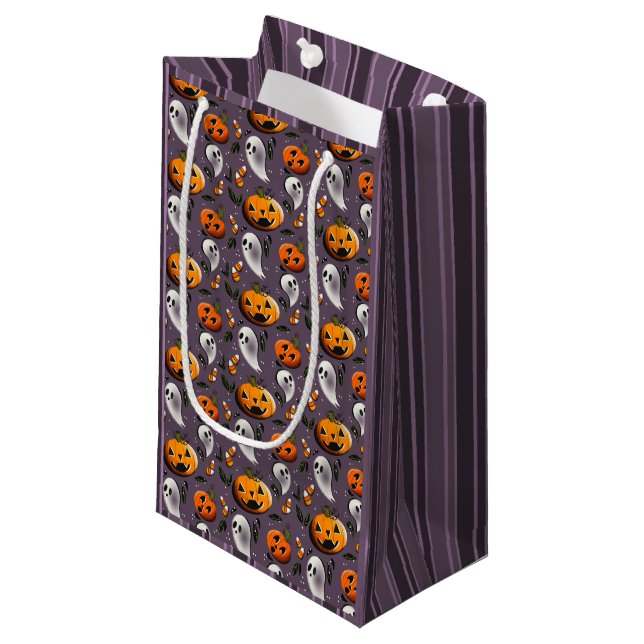 Sacola Para Presentes Pequena Jack-o-Ghost Roxo (Frente inclinada)
