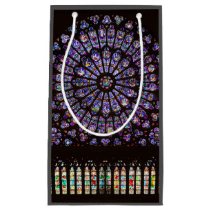 Sacola Para Presentes Pequena Janela cor-de-rosa de Paris da catedral de Notre