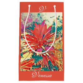 Sacola Para Presentes Pequena Jardim de Arte Abstrata Laranja em Tijolo Monogram