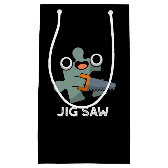Sacola Para Presentes Pequena Jig Saw Funny Jigsee Tool Pun Dark BG (Frente)