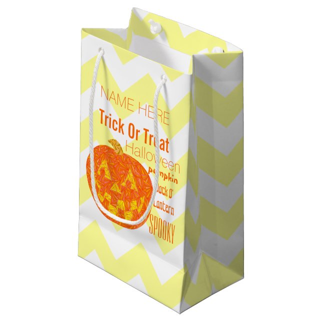 Sacola Para Presentes Pequena Jolly Jack O Lantern Halloween Party Chevron (Frente inclinada)