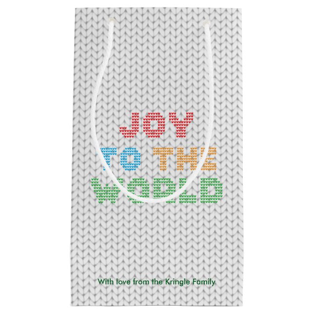 Sacola Para Presentes Pequena Joy To The World Typografia Christmas Sweater (Frente)
